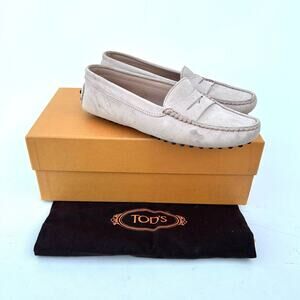 Tod’s Gommino Driving Shoes Moccasin Loafers Beige Box 35.5 Size 5.5 Tan Tods